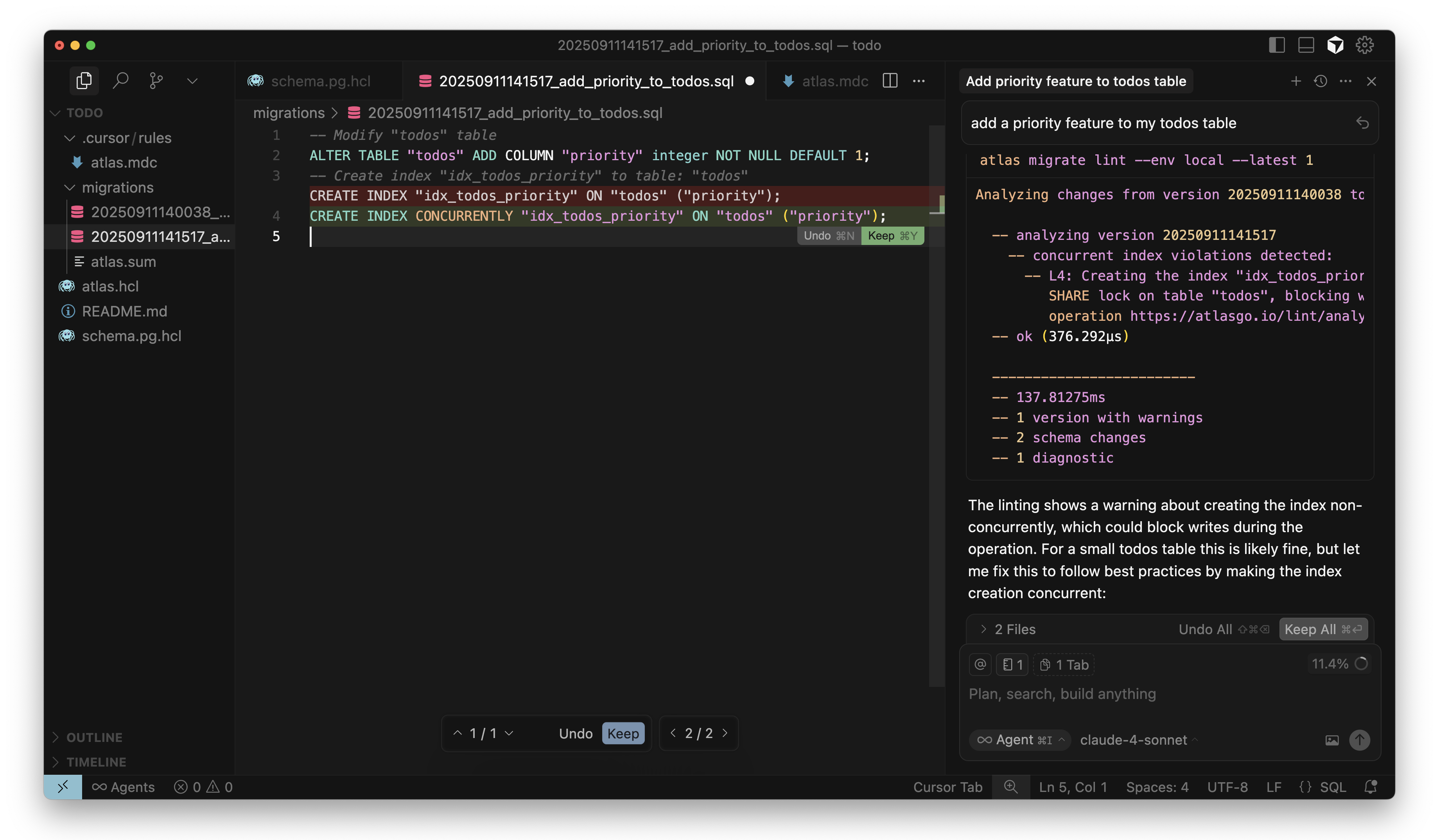 Cursor linting the migration