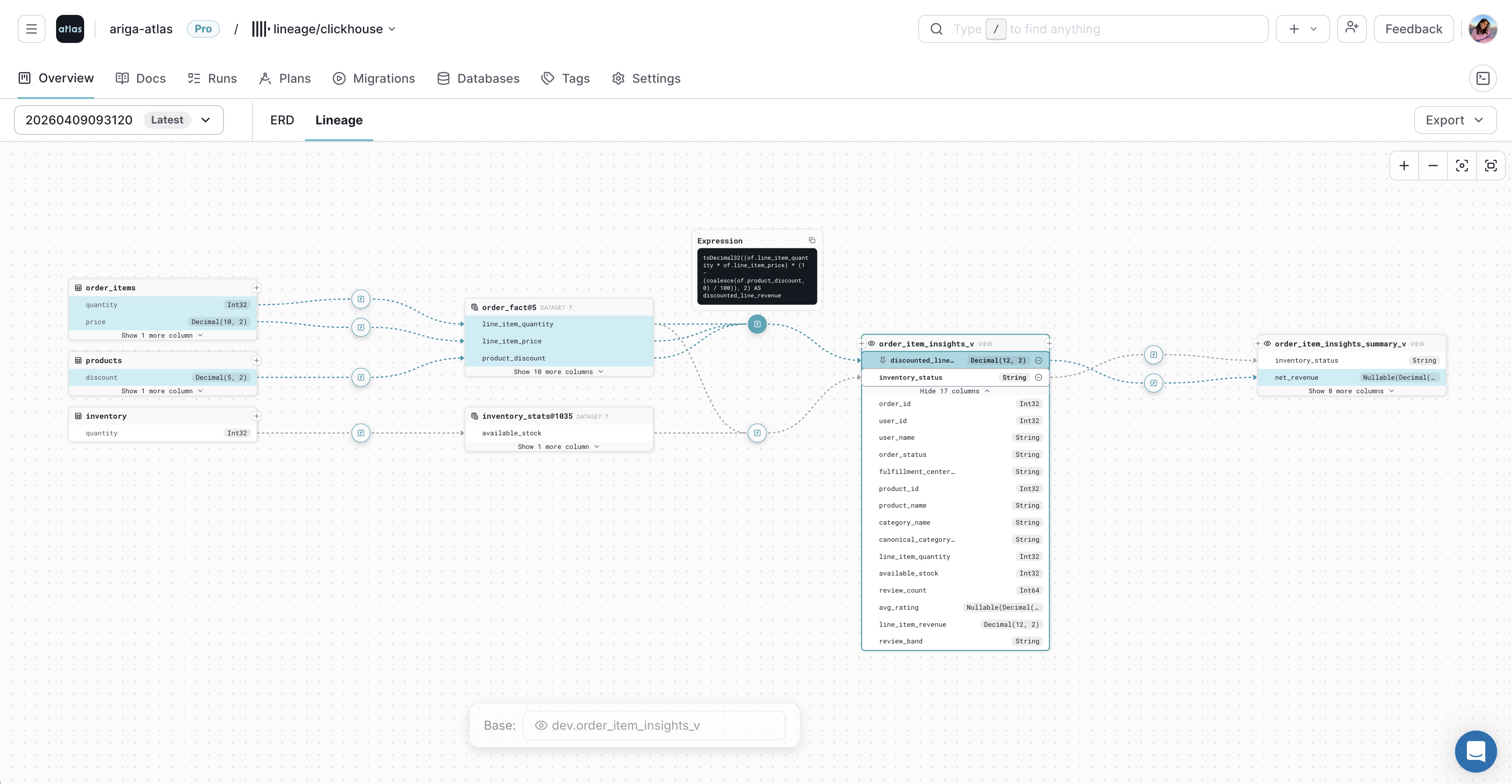 Pinned expression card on the Atlas Cloud lineage graph