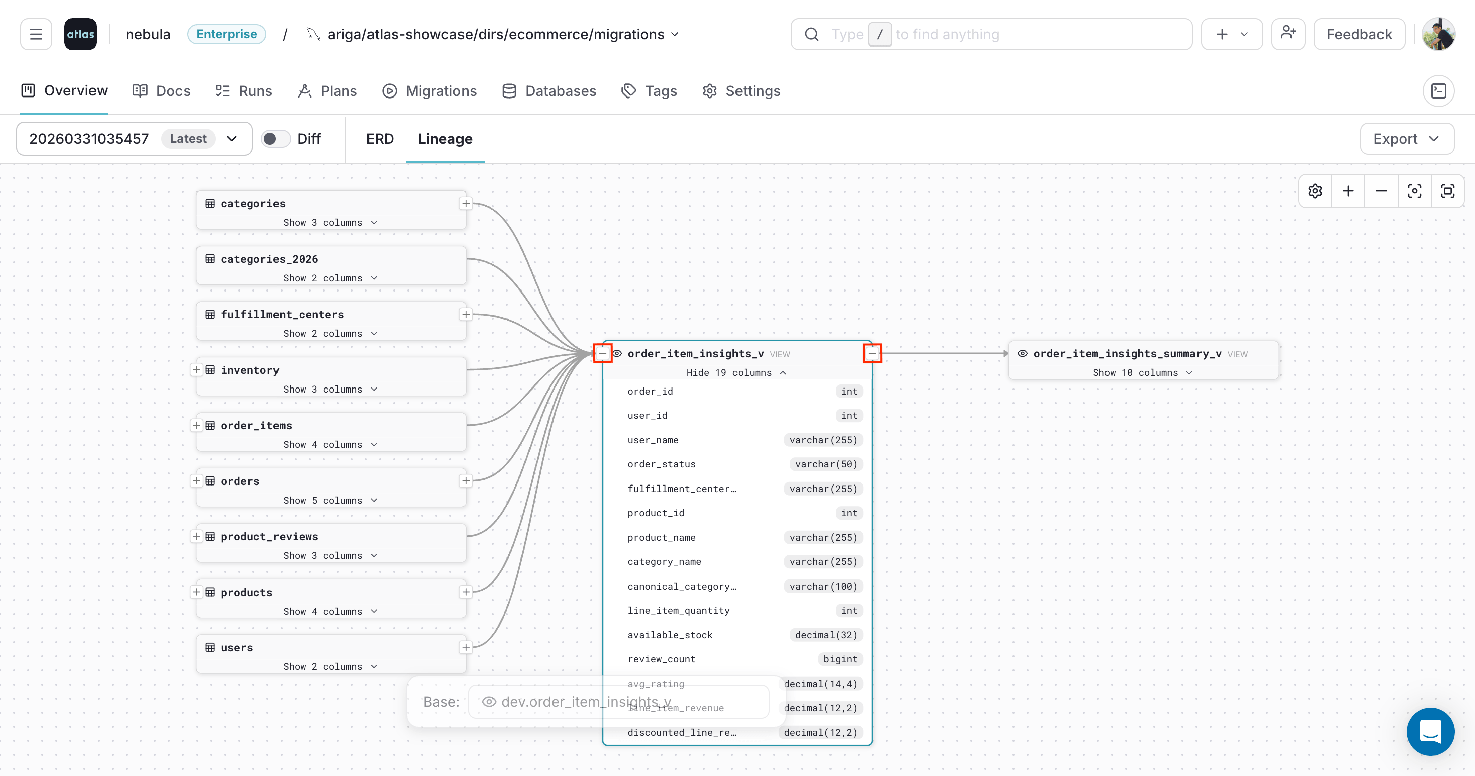 Expanded upstream and downstream lineage graph in Atlas Cloud