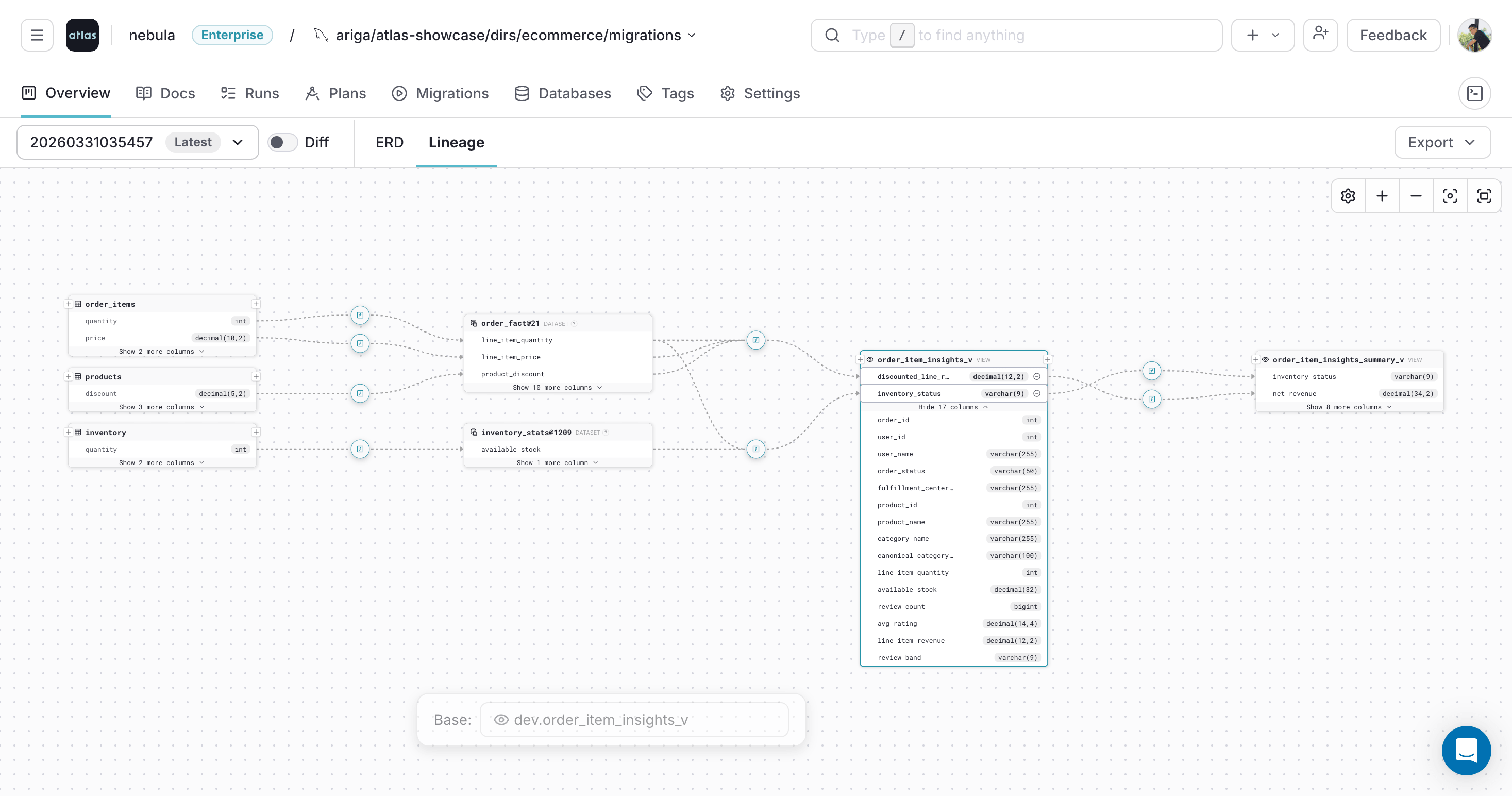 Selecting multiple columns in the Atlas Cloud lineage graph