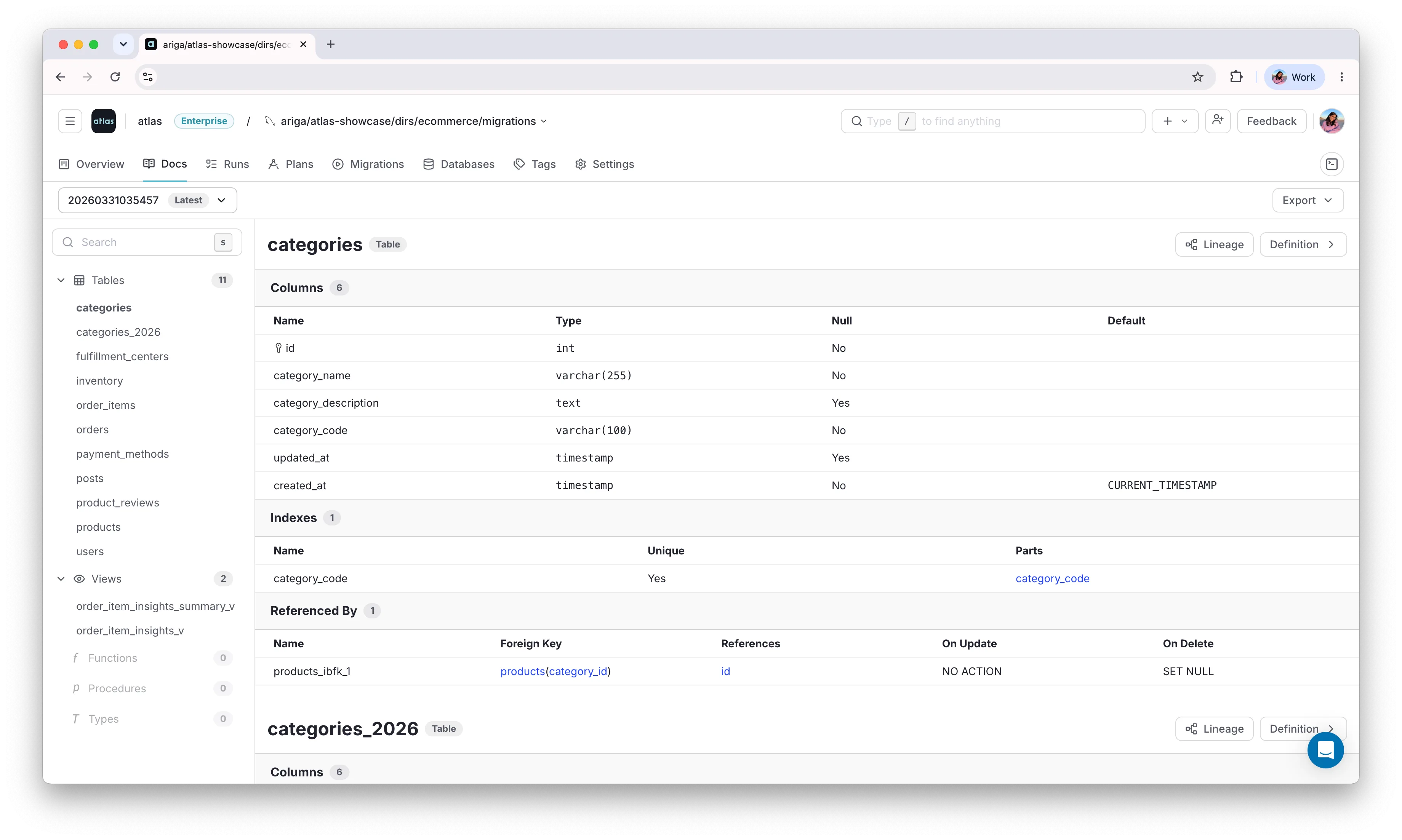 Generated schema documentation in Atlas Cloud