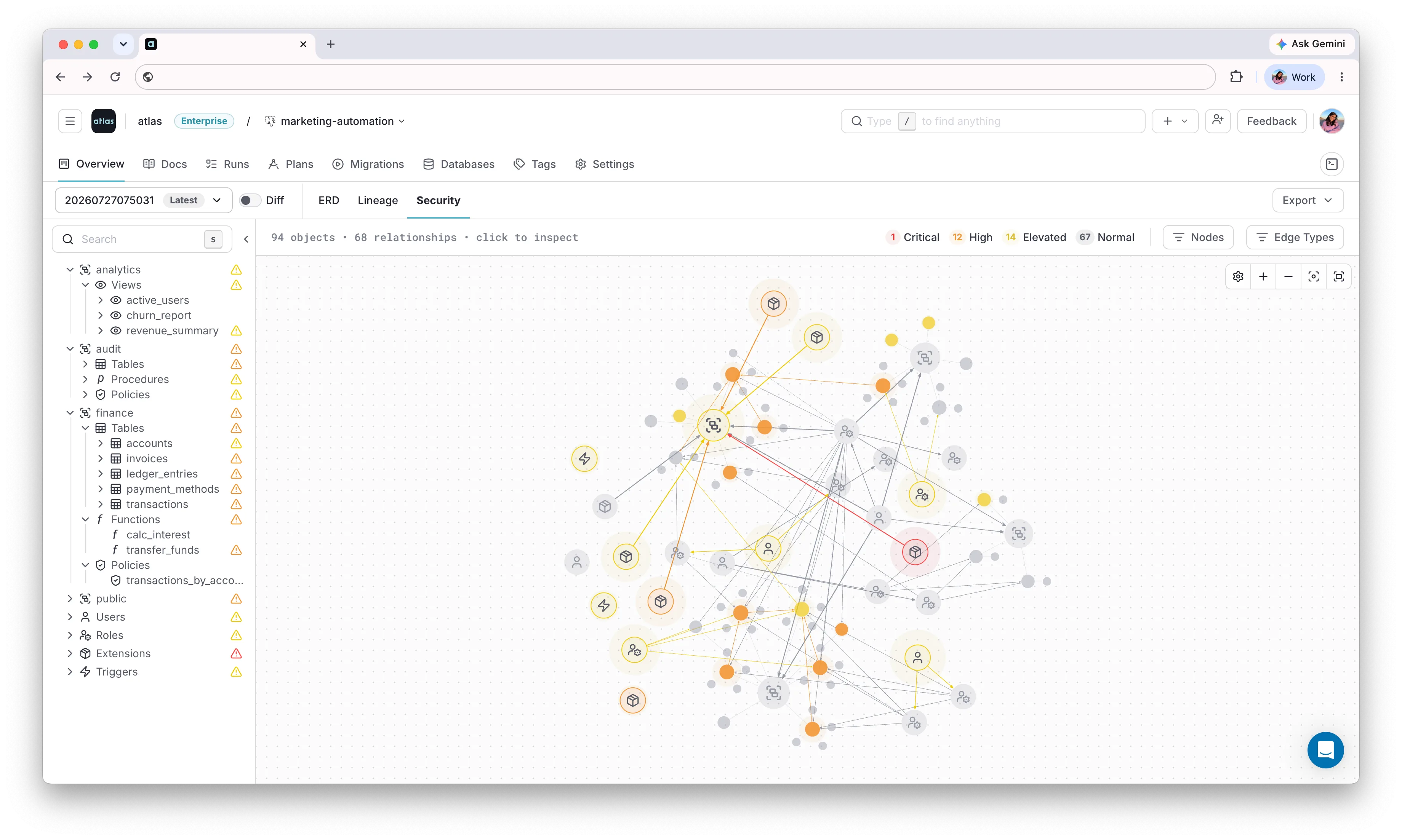 Atlas Cloud overview page with the Security tab selected