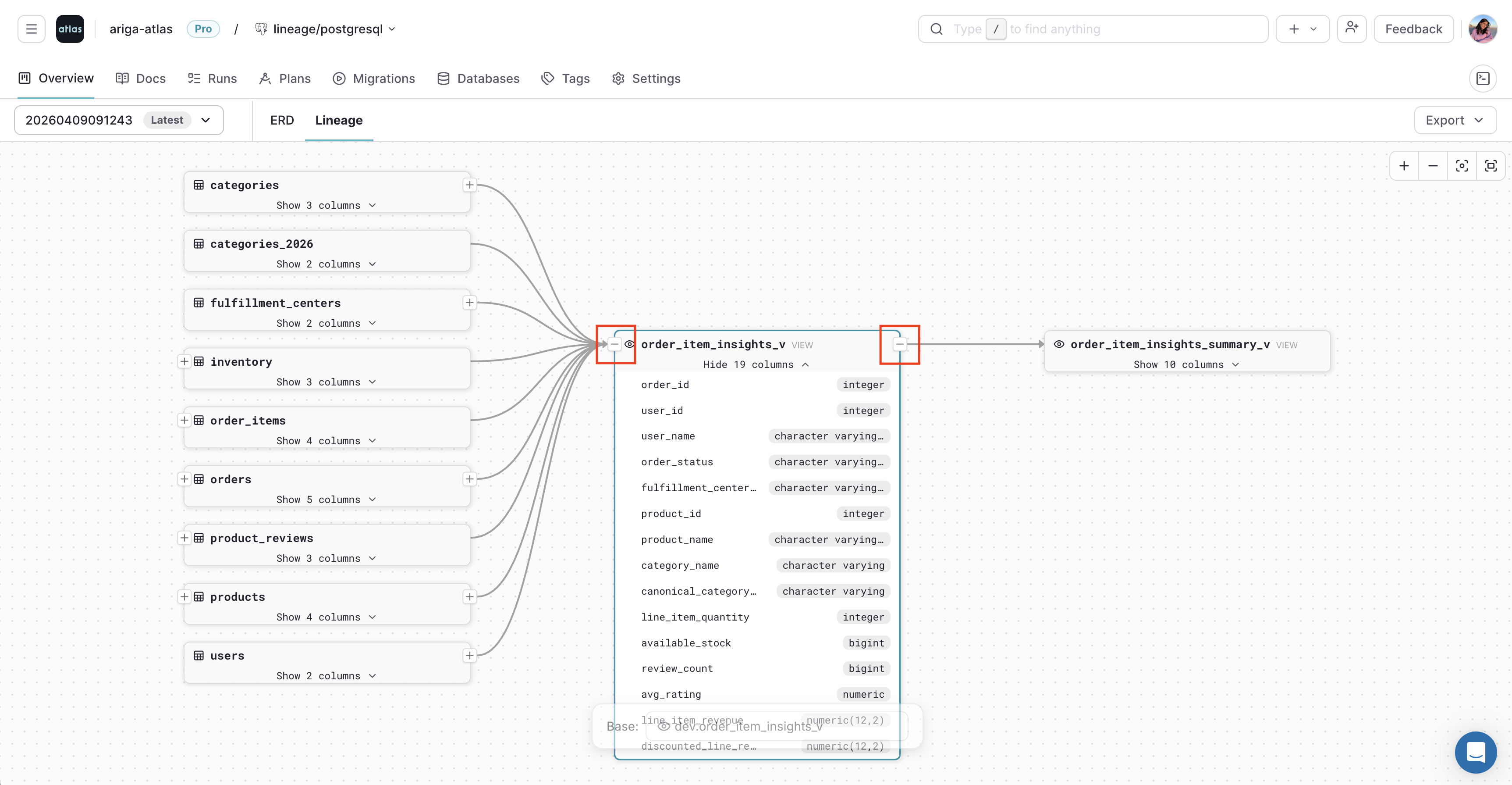Expanded upstream and downstream lineage graph in Atlas Cloud
