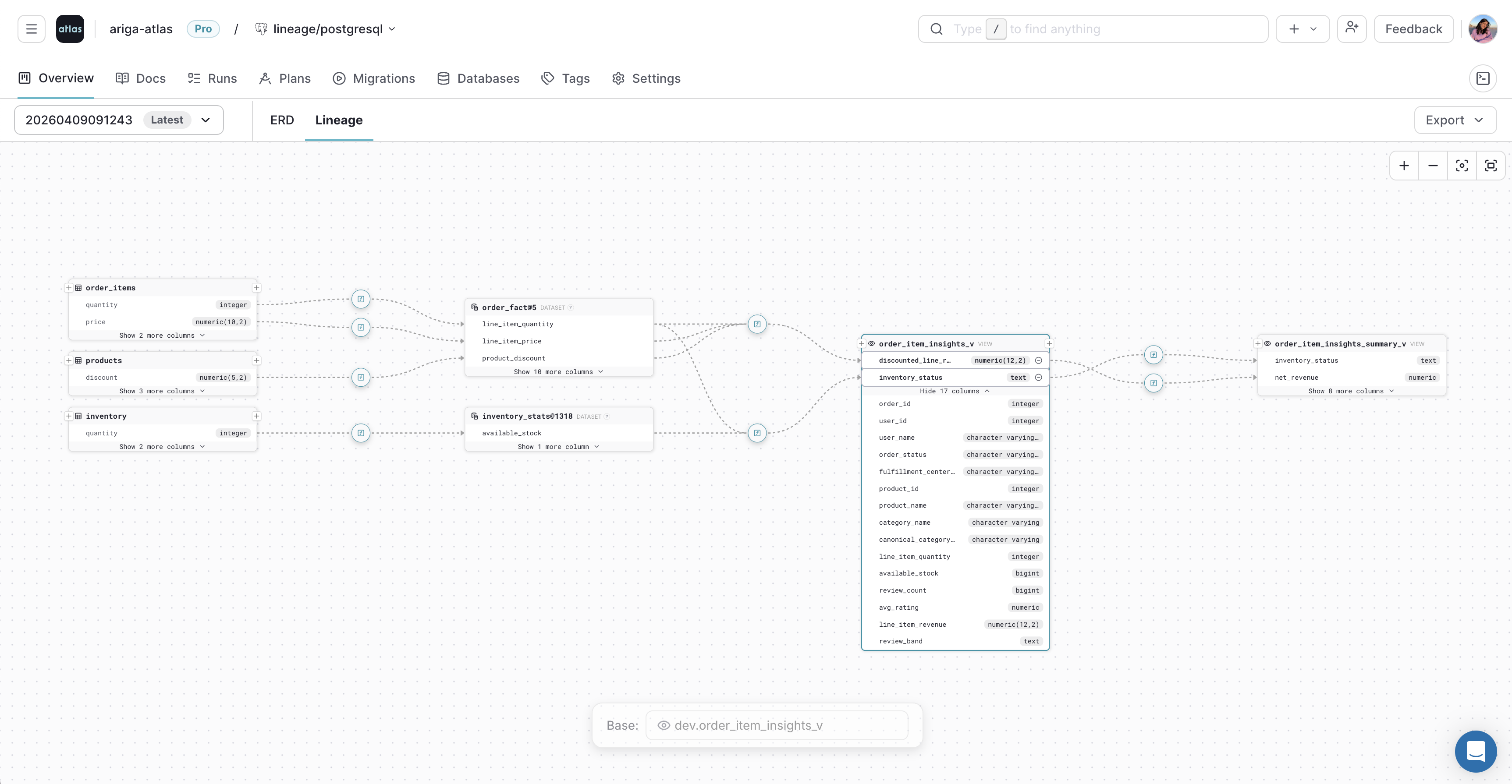 Selecting multiple columns in the Atlas Cloud lineage graph