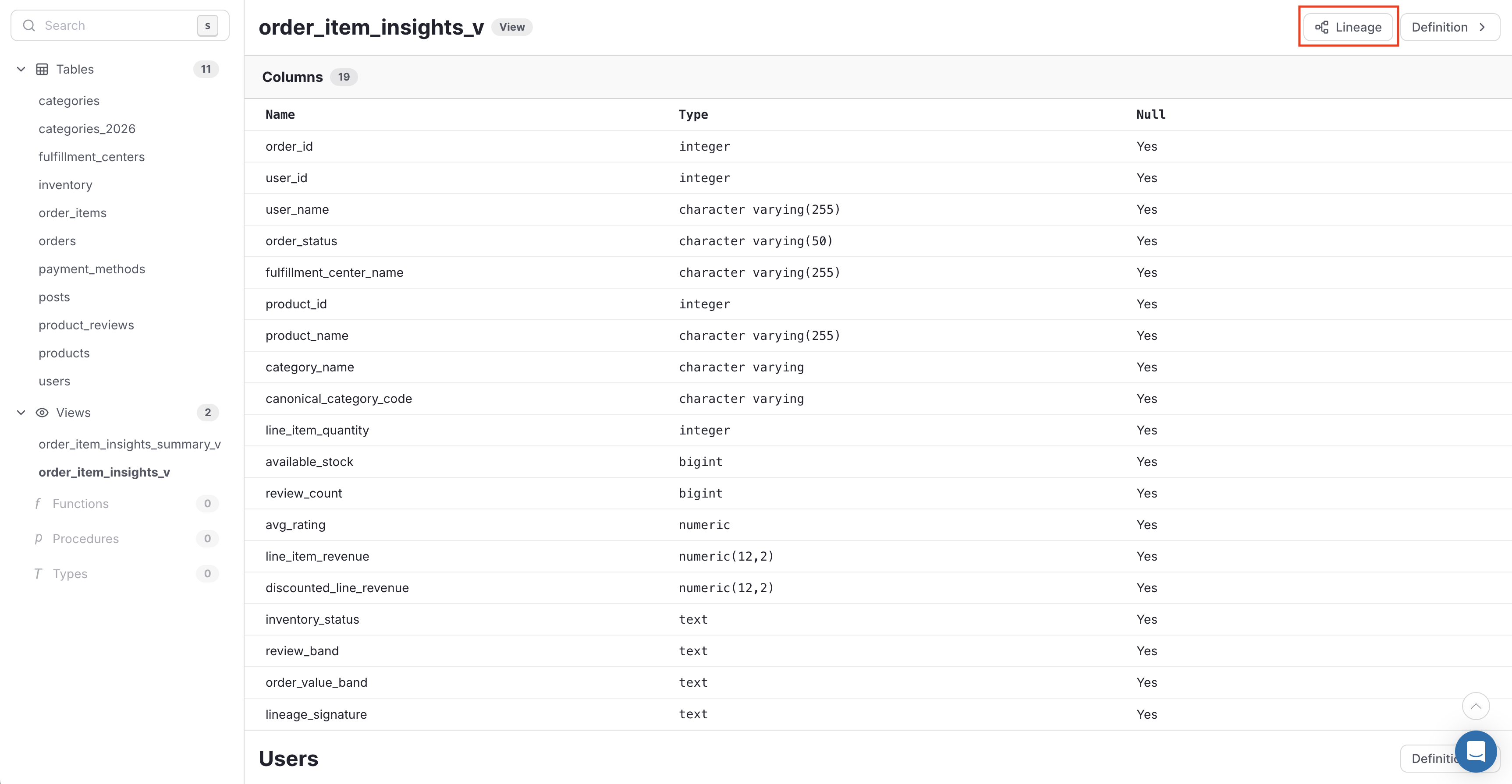 Opening the lineage graph from the Docs view in Atlas Cloud