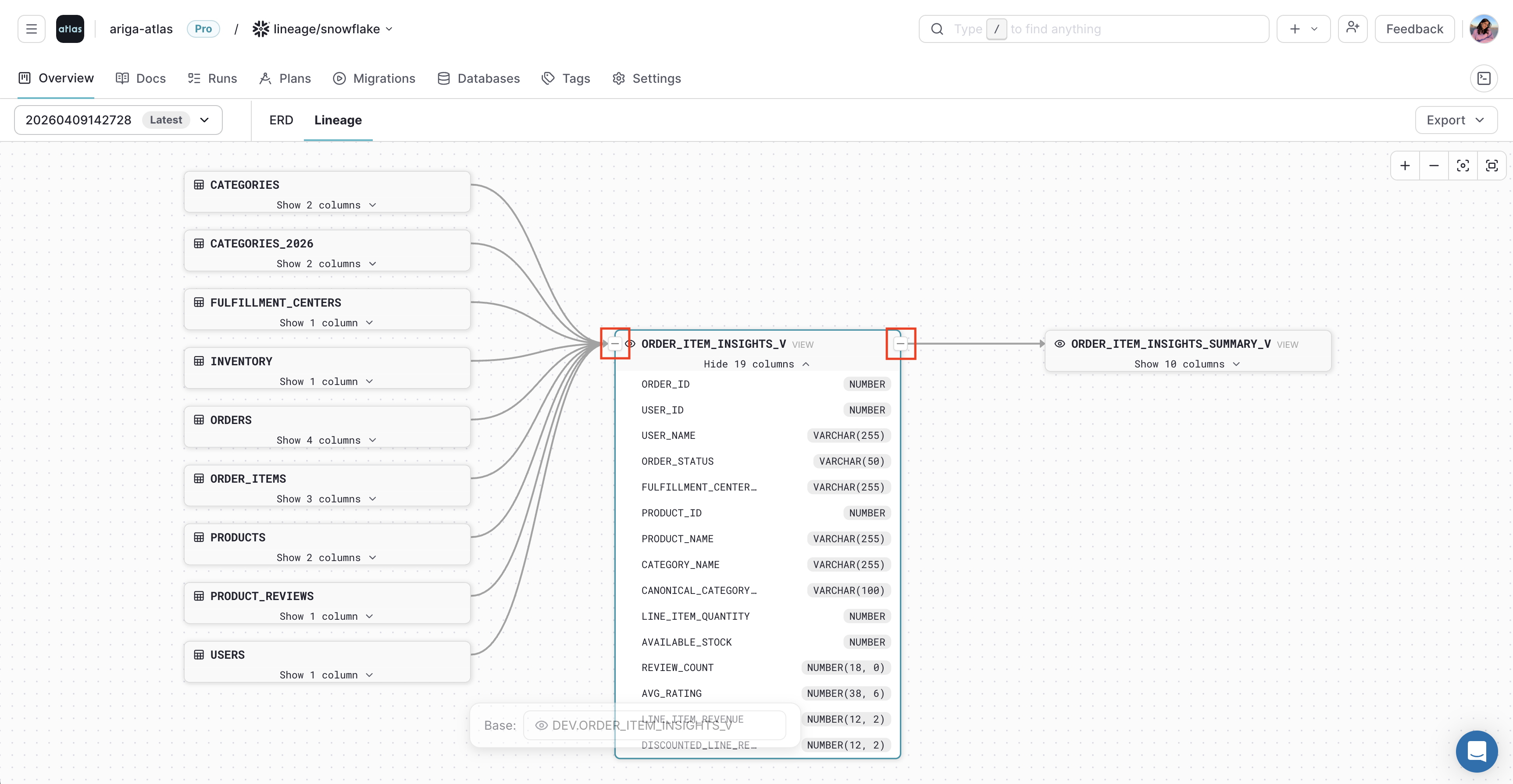 Expanded upstream and downstream lineage graph in Atlas Cloud
