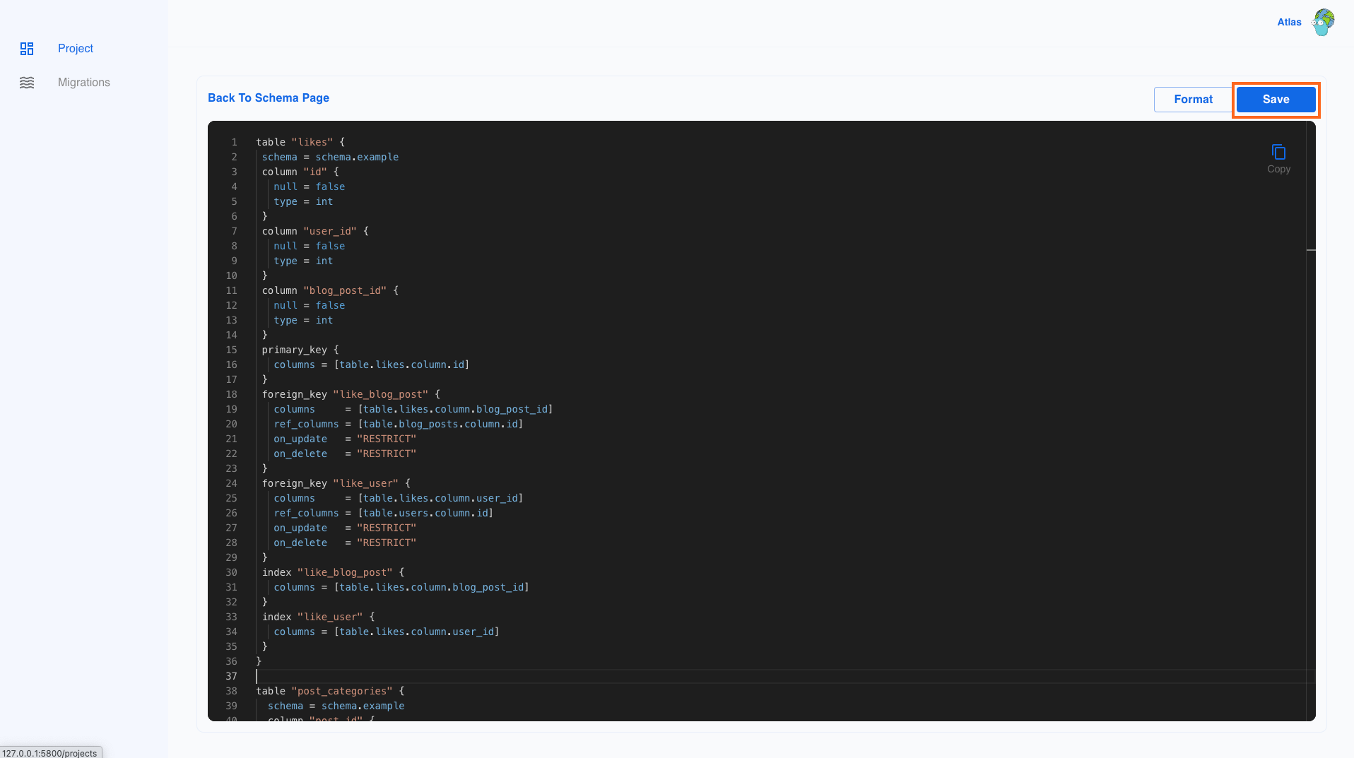 Save Schema Button